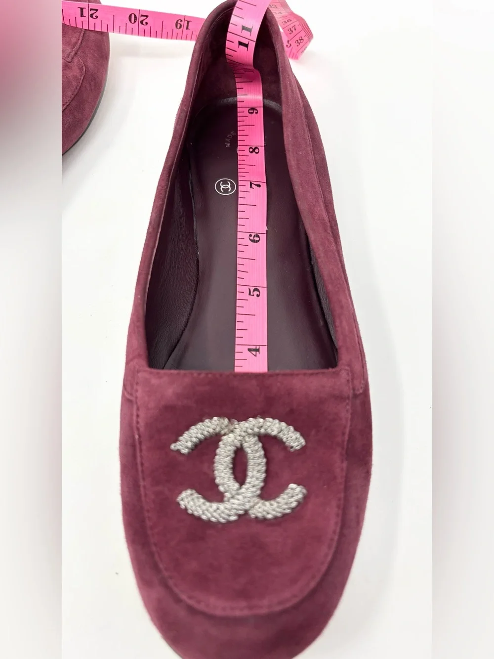 Chanel CC Logo Suede Loafers Burgundy Size 37 Size US 7